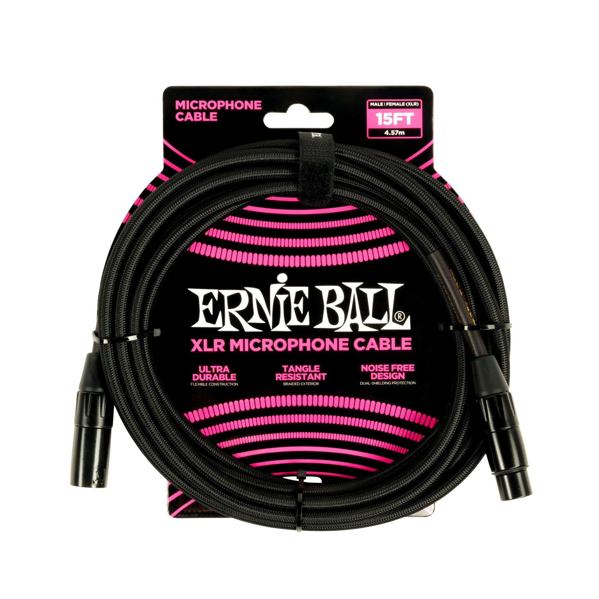 129084 6391 15ft Braided Male Female XLR Microphone Cable Black - Image 1