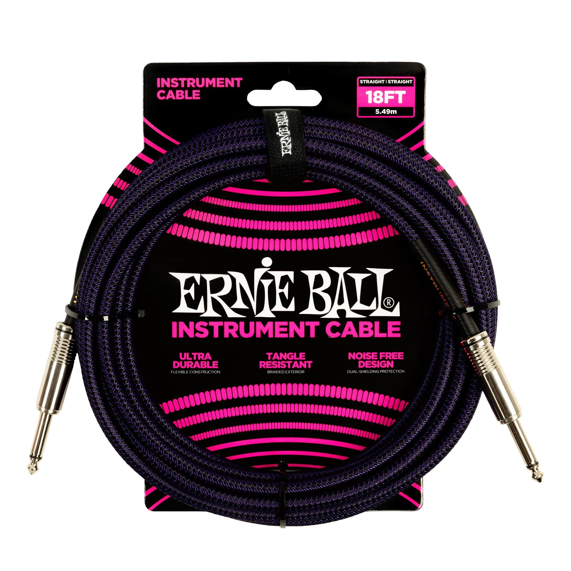 129088 6395 Ernie Ball 18ft Braided Straight Straight Inst Cable Purple Black - Image 1