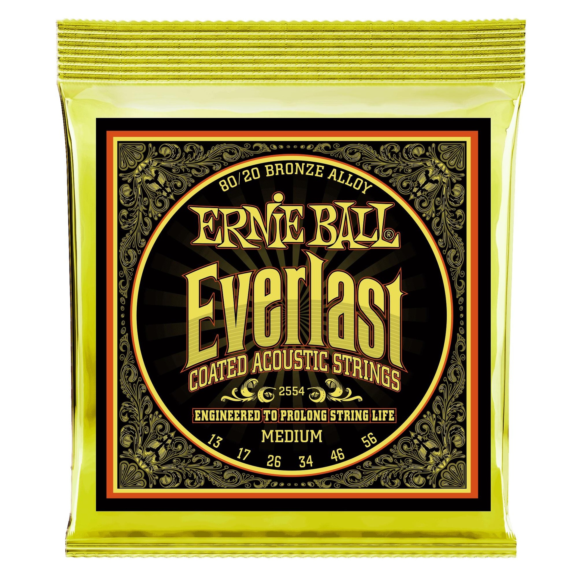 17040 2554 Everlast Medium Coated 80/20 Bronze Acoustic Guitar Strings - 13-56 Gauge - Image 1