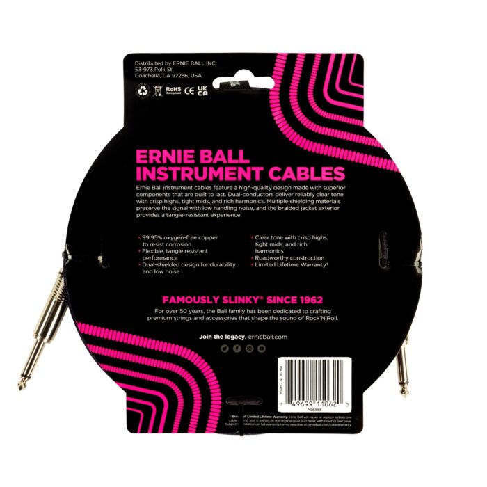 6393 Ernie Ball 10ft Braided Straight Straight Inst Cable Purple Black - Image 2