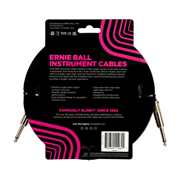 6395 Ernie Ball 18ft Braided Straight Straight Inst Cable Purple Black - Image 2