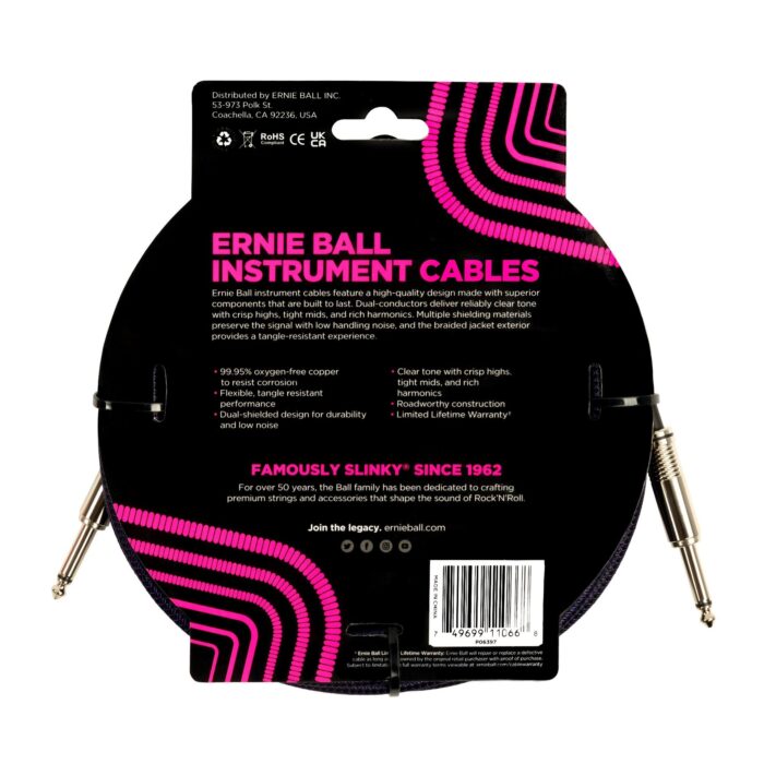 6397 Ernie Ball 25ft Braided Straight Straight Inst Cable Purple Black - Image 2